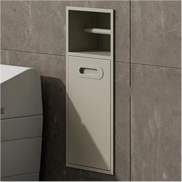 Imagem de Nicho de chuveiro de aço inoxidável com porta removível e suporte de papel higiênico embutido, suporte para lixeira embutido para banheiro, cozinha e sala de estar (cor de damasco)