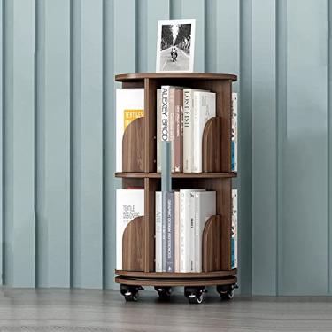Imagem de Estante de livros, estante infantil com rotação de 360°, estante de canto de madeira maciça, estante móvel para crianças pequenas, estante redonda para biblioteca, escritório, sala de estar, rack de