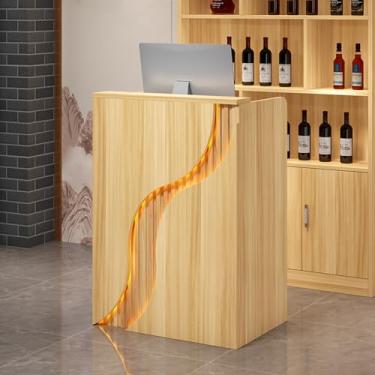 Imagem de Mesa de recepção, balcão frontal com gaveta com trava, mesa de caixa com luzes LED, balcão de varejo para caixa, saguão, salão de beleza, mesa de escritório em casa (amarelo, 60 x 40 x 96 cm)