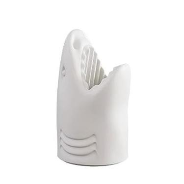 Imagem de CFGH6FDF Suporte de guarda-chuva em forma de tubarão, suporte de guarda-chuva, prateleira de balde de guarda-chuva, caixa de armazenamento de entrada independente para escritório em casa (branco)