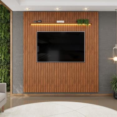 Imagem de Painel para Tv até 75 Polegadas Ripado com LED 223cm Trento Freijó
