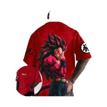 Imagem de Camiseta Red Goku Super Saiyan 4 Masculina Em Algodão, Corte Solto, Es
