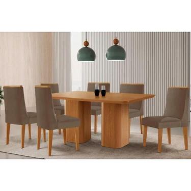 Imagem de Sala Jantar Mesa Maldivas Tampo Curvo 180cm+6 Cadeiras Dakota Madeira 