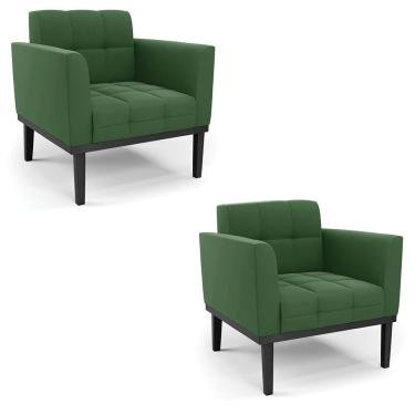 Imagem de Kit 2 Poltronas Decorativas Karen Pés Fixo em Madeira Preto Suede Verde G19 - Gran Belo