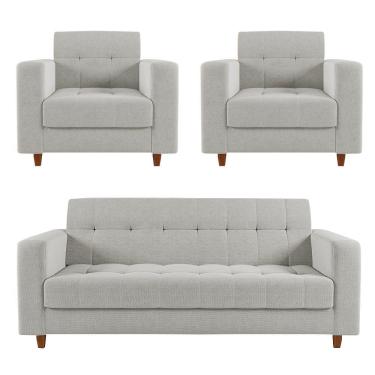 Imagem de Kit Sofá 03 Lugares E 02 Poltronas Arezzo Linho Cinza Claro