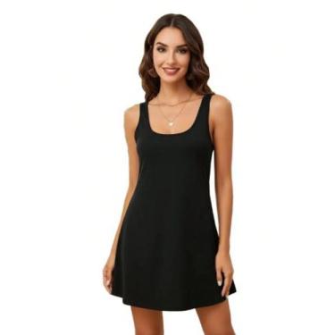 Imagem de Kit 2 Vestido Feminino Decote U Cantão regata Tribo Livre, Preto, Azul