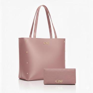 Imagem de Kit Bolsa Feminina Sacola Grande De Ombro E Carteira - CINF, Rosê