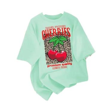 Imagem de Camiseta Feminina De Algodão Com Gola Redonda, Estampa De Cerejas Sele