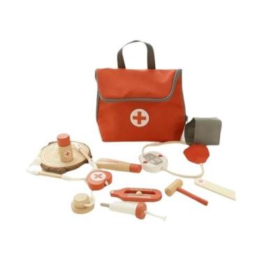 Imagem de Kit Médico De Madeira Vermelho Educacional Para Brincadeiras De Simula
