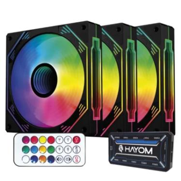 Imagem de Kit 03 Fan Cooler 120mm Hayom Fc1308 Preto Controladora.
