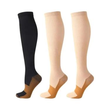 Imagem de Meias De Compressão Unissex De Cobre 3 Pares Até O Joelho Antifadiga A