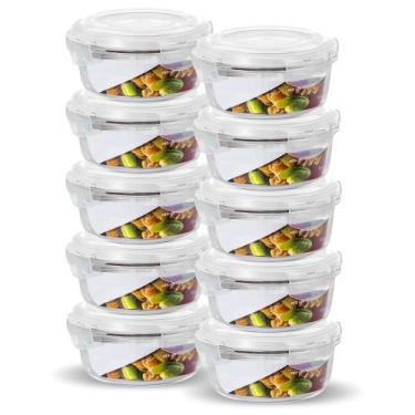 Imagem de Kit 10 Potes Vidro Hermético Trava Redondo 620ml Marmita - U4home