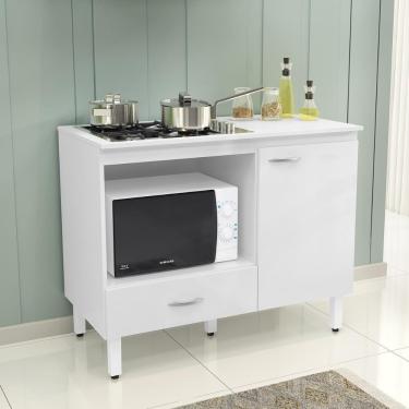 Imagem de Balcão Cozinha Cooktop Blane 105cm Com 1 Porta E 1 Gaveta Branco