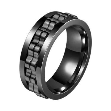 Imagem de Anel Giratório Antiestresse Masculino Em Aço Inoxidável Preto Com Engr