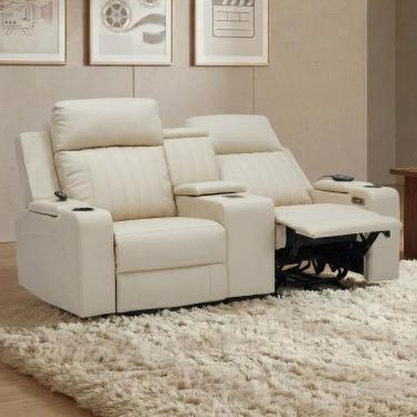 Imagem de Poltrona Reclinável Cinema 2 Lugares Baú Usb Pu Moscou Sint Bege Z57 - Mpozenato