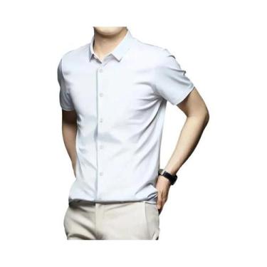 Imagem de Camisa Social Masculina Preta De Seda 5XL Manga Curta Sem Amassar Verã