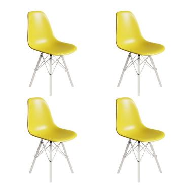 Imagem de Conjunto 4 Cadeiras Eames Estilo Moderno em Ferro Branco com Assento Amarelo