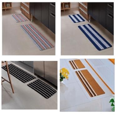 Imagem de Jogo de Cozinha Ouro Listrado Branco Tapetes Oasis Antiderrapante