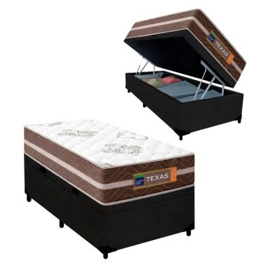 Imagem de Cama Box Baú Solteiro Suede + Colchão Molas Ensacadas Texas Prime Colchões 88cm - Supor...