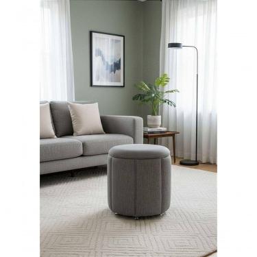 Imagem de Puff Redondo Baú Não é Segredo Debrum Linho Cinza 40x45 Ns0606