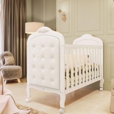 Imagem de Berço Elô Minicama 3 em 1 com Capitonê 100% Mdf Branco Brilho/Corino Branco - Móveis Peroba