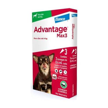 Imagem de Advantage MAX3 0,4 mL Elanco para Cães Até 4 Kg - 3 Bisnagas