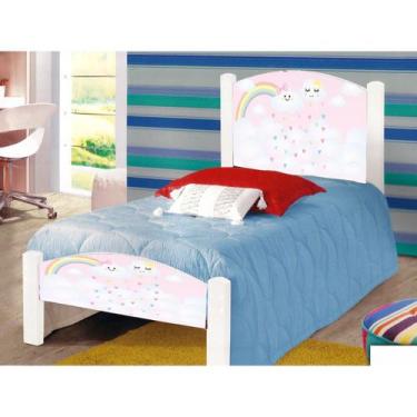 Imagem de Cama Solteiro Infantil Adesivada Nuvem Rosa com Grade de Proteção para
