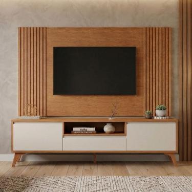 Imagem de Rack com Painel para Tv até 65 Polegadas Ripado 100% Mdf Piazza Naturalle/Off Naturalle