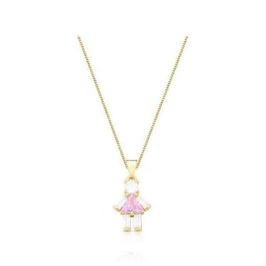 Imagem de Colar com uma menina vestido rosa cravejado banhado a ouro - VIDIÈ