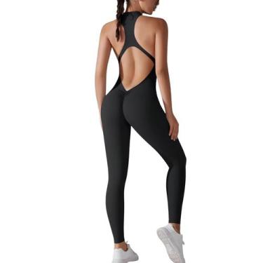 Imagem de Macacão Fitness Empina Bumbum Zíper Frontal Costas Decote em V Push Co