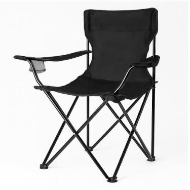 Imagem de Cadeira Dobrável Camping Pesca Praia Preta 120kg com Porta Copos e Bol