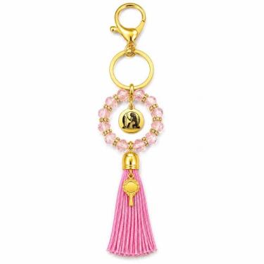 Imagem de Chaveiro Amuleto Cristais Orixá Oxum Rosa Abebê Dourado - Balaio de Sa