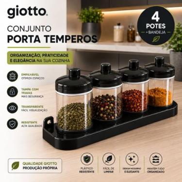 Imagem de Conjunto Porta Temperos Preto Organizador Cozinha Porta Condimentos He