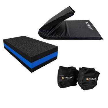 Imagem de Kit Funcional Em Casa Colchonete + Caneleira 4kg + Step Preto Academia