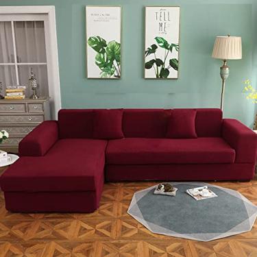 Imagem de jia cool Capa de sofá antiderrapante à prova de poeira com canto combinado em forma de L, capa de sofá de 2 lugares; protetor de sofá secional em forma de L vermelho