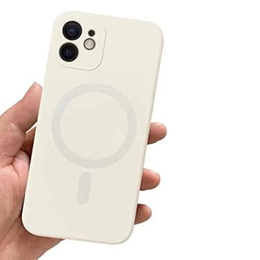 Imagem de Capa magnética de silicone líquido para iPhone 12 Pro Max 11Pro X Xs Xr 7 8 Plus 13 Mini Carregador Sem Fio Magsafing Ímã Capa Traseira, Branco Biao, Para iPhone 11