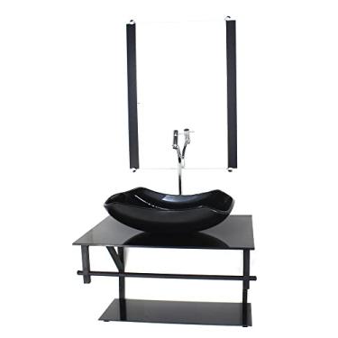 Imagem de GABINETE DE VIDRO PARA BANHEIRO 60CM AP CUBA ABAULADA PRETO FULL COM TORNEIRA CROMADA