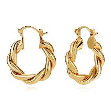 Imagem de Brincos femininos de argola grossa e dourada banhados a ouro 14 k LILIE&WHITE com argolas leves altamente polidas para meninas joias modernas
