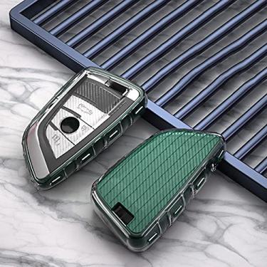 Imagem de CSHU Fibra de carbono Proteção do porta-chaves do carro Proteção do porta-chaves do carro Porta-chaves Porta-chaves com anel, adequado para BMW X3 X1 X5 X6 7 Série 3 Série, verde