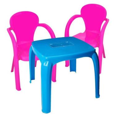Imagem de Kit Mesa Infantil Com Estojo Azul + 2 Cadeiras Rosa Usual - Usual Util