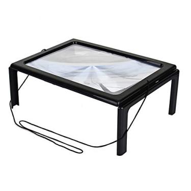 Imagem de Lupa 3X Grande Página A4 Mãos Livres Suporte Dobrável Lente Horizontal Lente Grande Visualização com Luz LED para Leitura de Impressões Pequenas