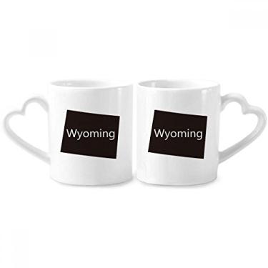 Imagem de Wyoming Conjunto de canecas de porcelana para casais, os Estados Unidos da América, com alça de coração