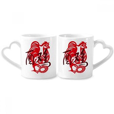 Imagem de Conjunto de canecas de porcelana para casal do zodíaco da China ano novo do galo animal do galo copo de cerâmica com alça de coração