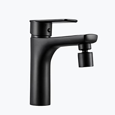 Imagem de LIDON Torneira preta banheiro preto único furo torneira do banheiro torneira do banheiro alta torneiras do banheiro para pia 1 furo torneira do banheiro torneira da bacia de latão para pia, cromo A (cor: preto B)