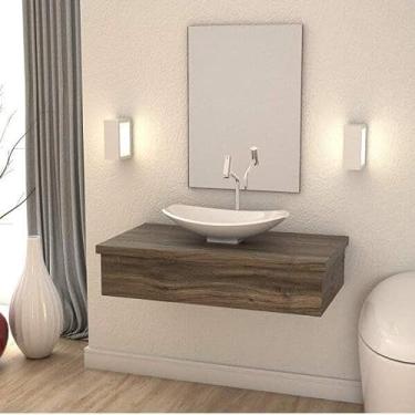 Imagem de Conjunto Bancada para Banheiro 80cm com Cuba Canoa L45 800w Metrópole Compace Carvalho Dark