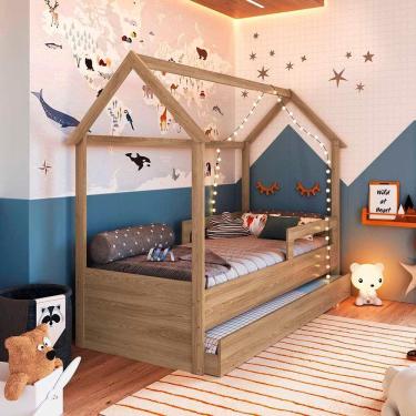 Imagem de Cama Infantil Casinha Com Auxiliar E 2 Colchões Aveiro Oak Sonho Completa Móveis