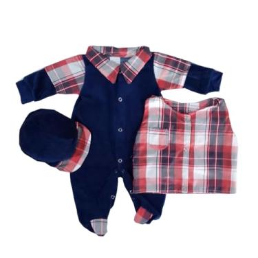 Imagem de Macacão Longo de Plush para Bebê Menino Bernardo Marinho 03 peças (G)