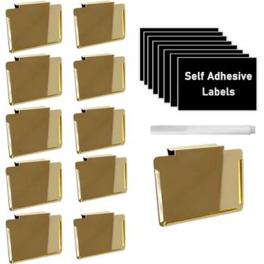 Imagem de Porta-etiquetas com clipe, clipes dourados para organização de despensa de cozinha, 10 peças de clipes com 60 adesivos de lousa