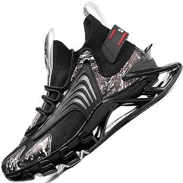 Imagem de GJUYC Tênis masculino tênis de corrida masculino trilha ar moda esporte homem atlético masculino basquete caminhada casual caminhadas masculino preto branco azul tamanho corredor respirável mulheres meninos crianças, Preto, 8