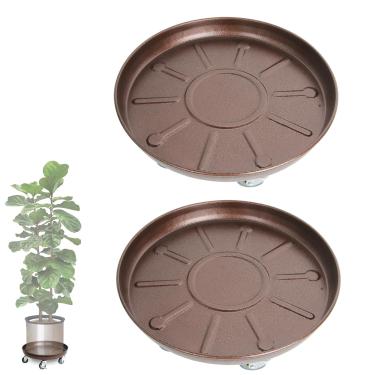 Imagem de Kaoolaa Pacote com 2 suportes de metal com rodas de 30,5 cm – durável e resistente, para uso interno/externo, rodízios com trava para fácil manobra, suportes para vasos de flores grandes para jardins,